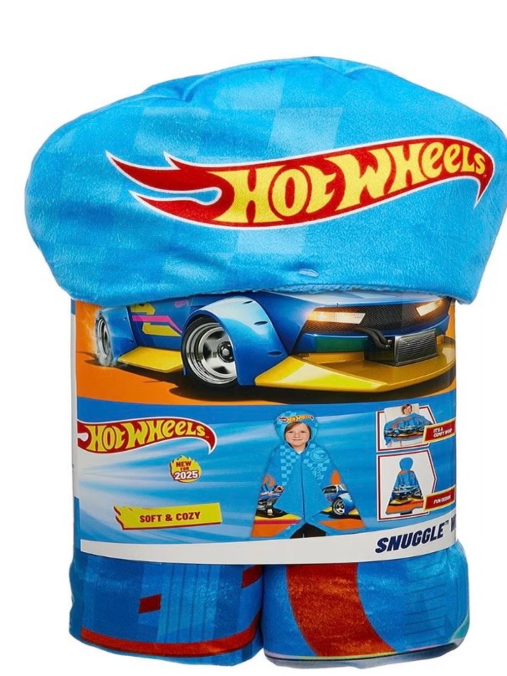 Hot Wheels Blue Kids Hooded Snuggle Blanket - Soft Cozy Wrap (HB)